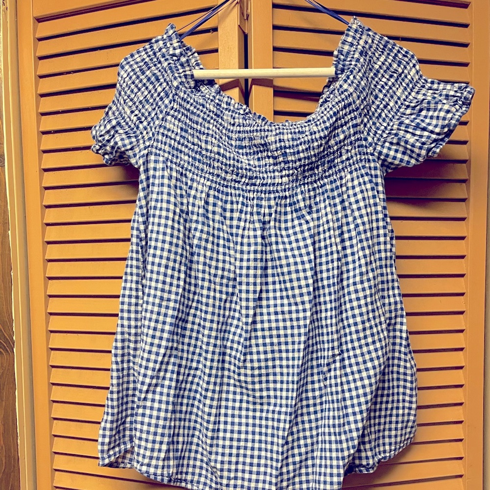 Blue & White Off the Shoulder Top